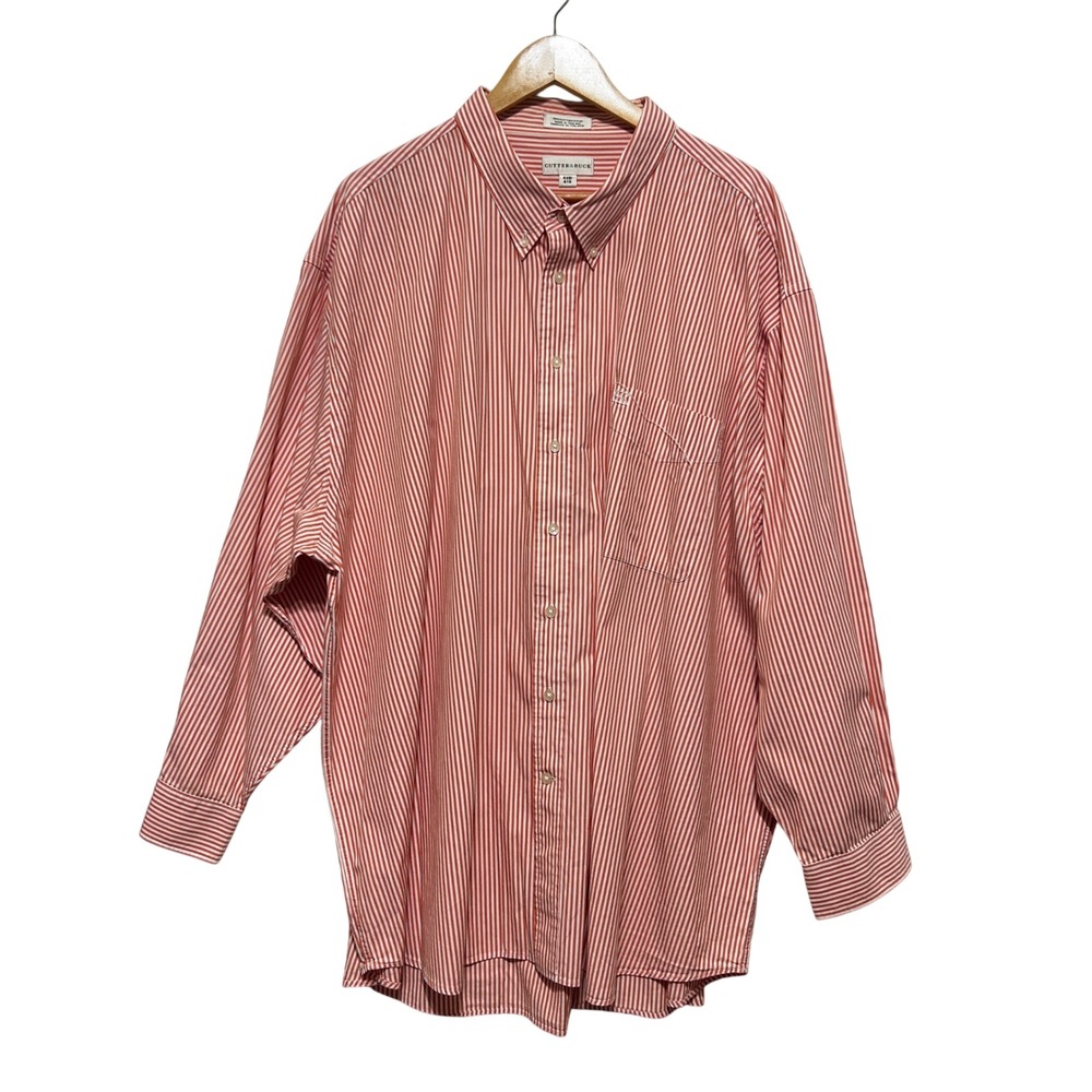 Vintage Cutter & Buck Men‎ 4XB Orange Stripe Button Down Shirt Cotton Coastal